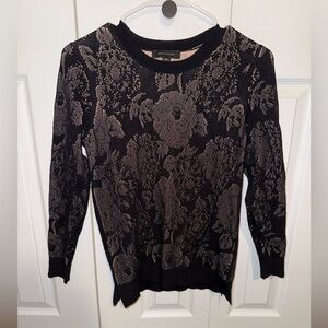 Ann Taylor Black Sweater with Silver Floral Pattern